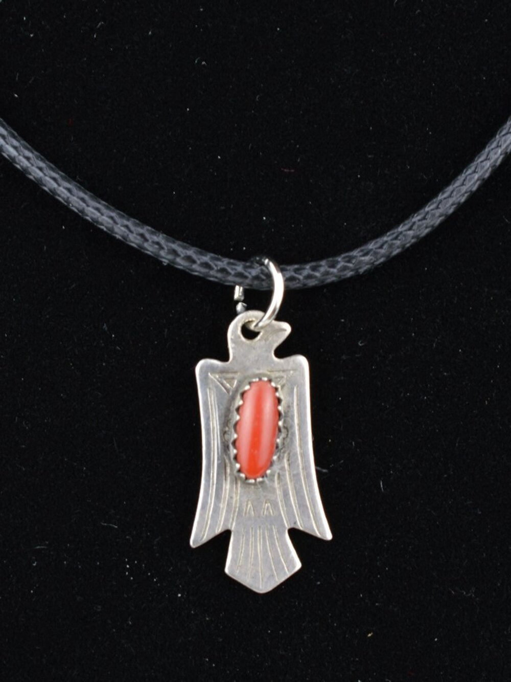 Sterling Silver Thunderbird Pendant Mini Red Coral Dainty 3/4" Charm Vintage
